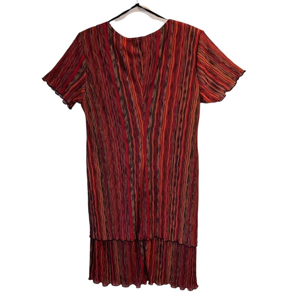 Helene Blake Vintage Striped Layered Midi Dress Red Black Textured Plus Size 16 - Picture 7 of 10